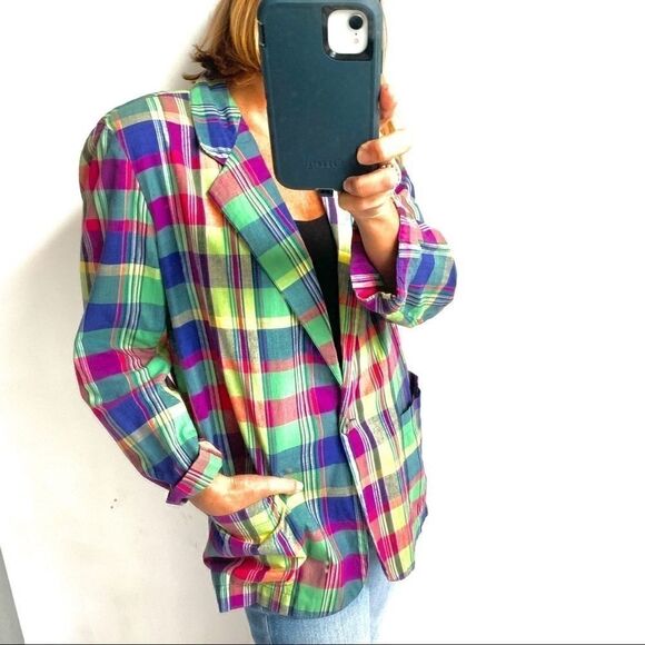 Vintage 80’s Perry Ellis Cotton Plaid Fall Jacket - Picture 2 of 12